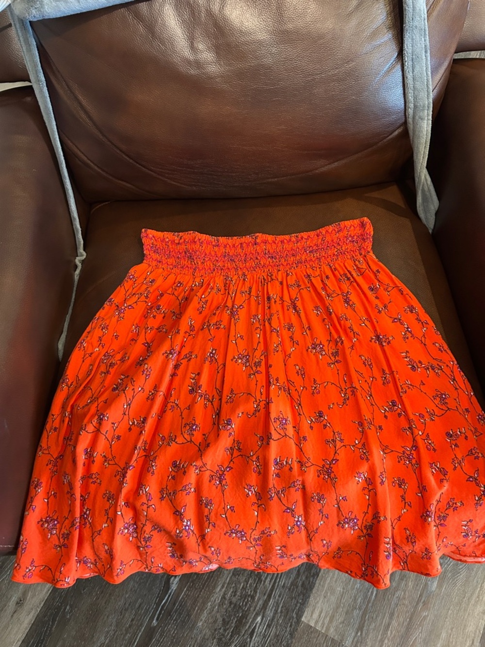 Women's Red Orange Floral Smocked Waist Skirt